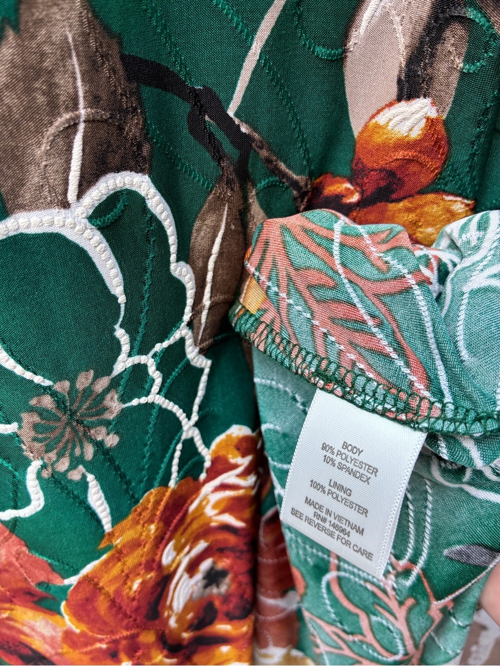 Vtg Signature 2X Robbie Bee Teal Fall Floral Midi stretch Dress Rust Cream Bloom - Picture 4 of 5